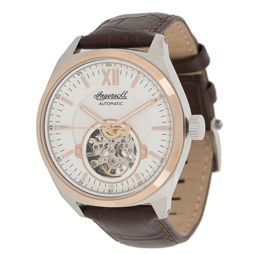 men's Ingersoll Watches The Shelby Automatic 44mm with gold face and brown leather strap