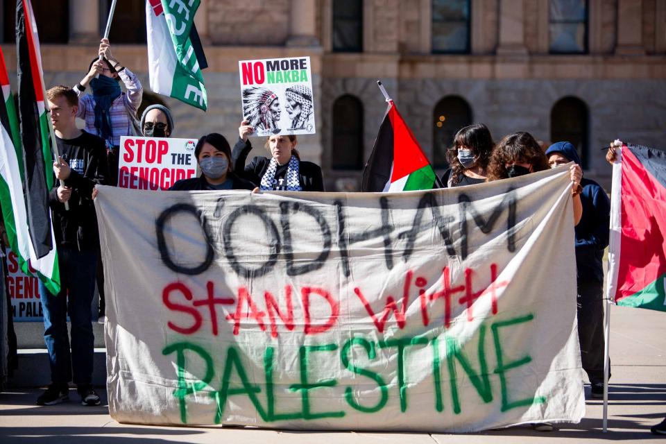The Palestinian American Community Center hosts a rally outside the Arizona state Capitol in Phoenix on Jan. 8, 2024.