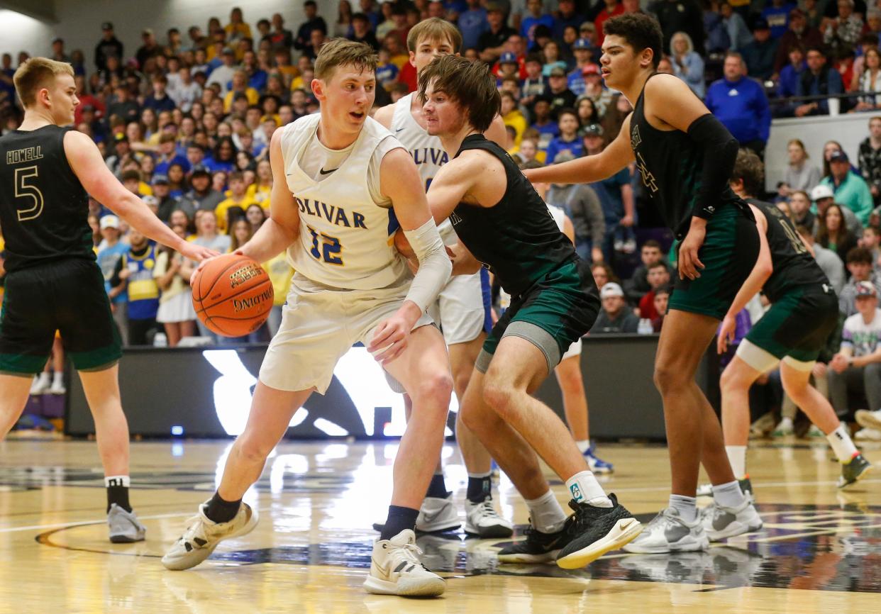 Kyle Pock, of Bolivar, during the Liberators 53-47 loss to Springfield Catholic in the state quarterfinal matchup at Southwest Baptist University in Bolivar on Saturday, March 12, 2022.