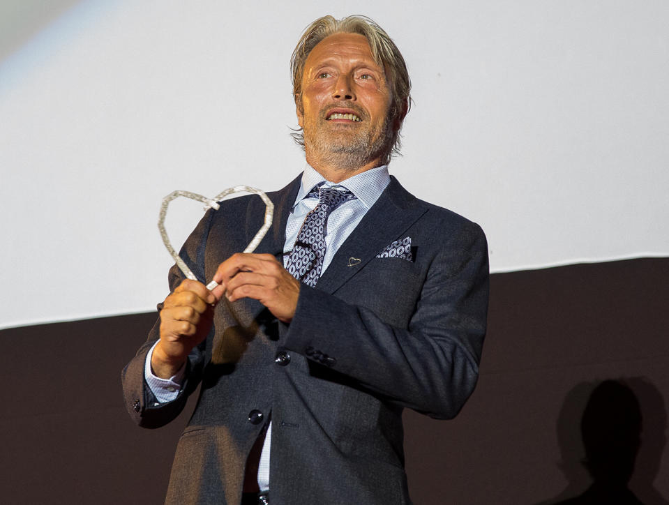 <p>Mads Mikkelsen receives the Honorary Heart of Sarajevo Award during the 28th Sarajevo Film Festival on Aug. 14. </p>