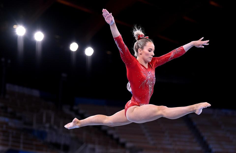 U.S. gymnast Mykayla Skinner competes on the balance beam during team qualifying Saturday.