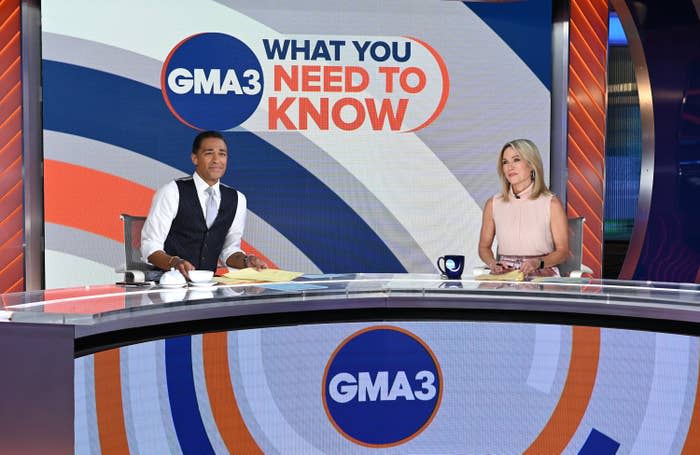 t.j. holmes and amy robach on the set of gma3