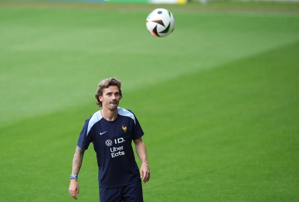 France's Antoine Griezmann during a training session (Martin Rickett/PA Wire)