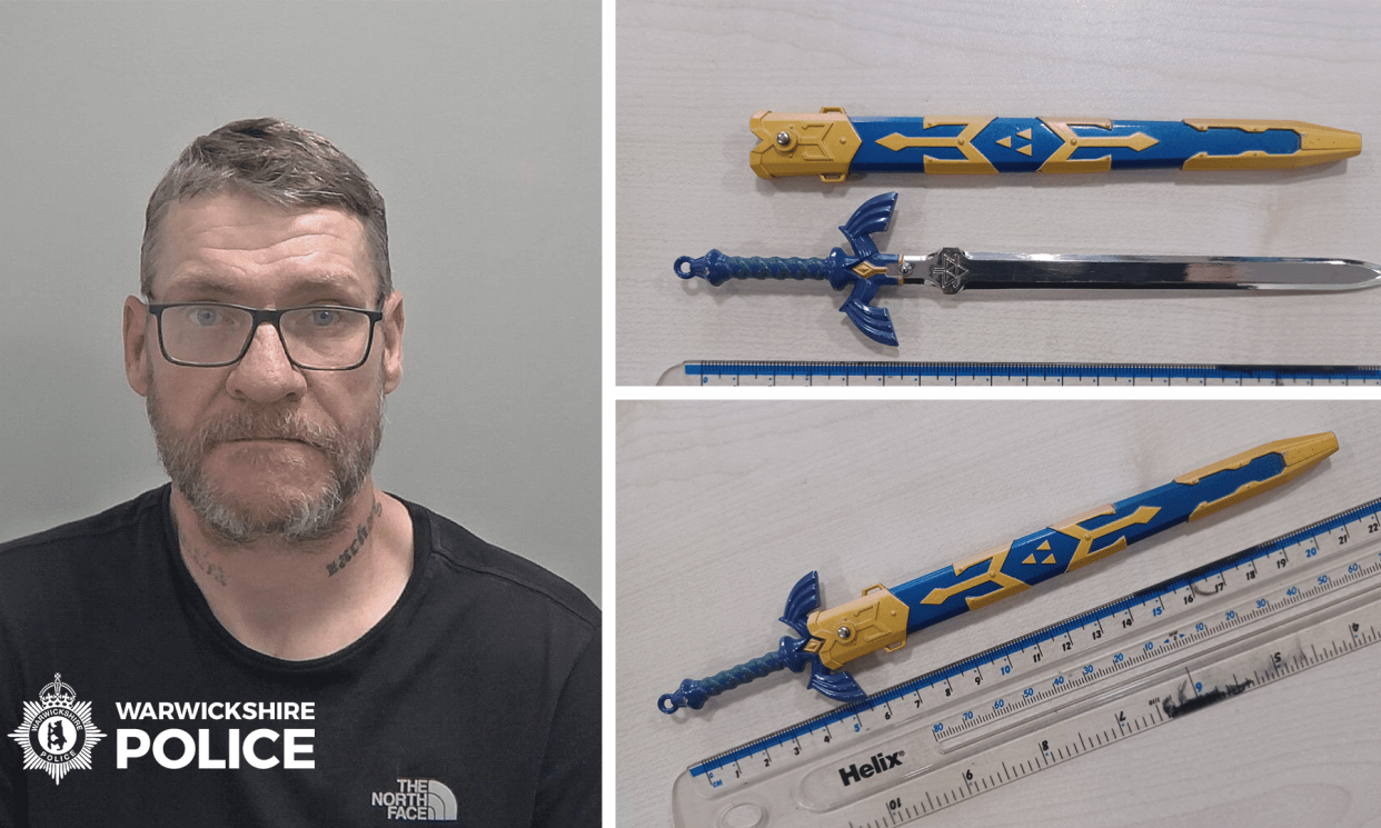 <span>Anthony Bray was arrested in Nuneaton for carrying a bladed article last month.</span><span>Photograph: Warwickshire Police</span>