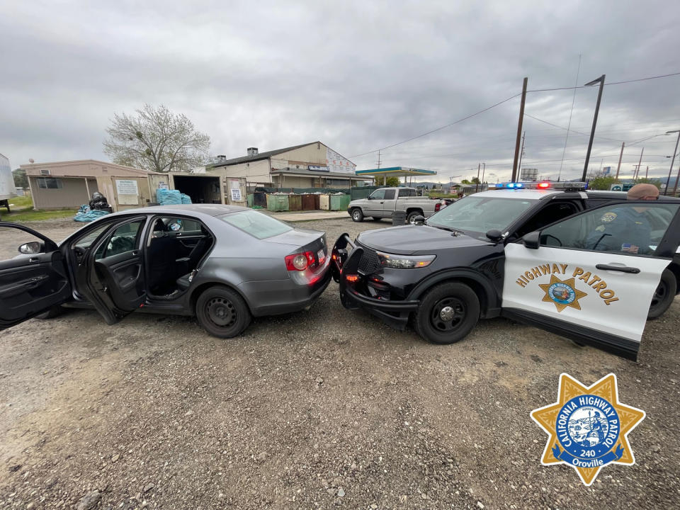 California Highway Patrol shares images of a crash after a 9-year-old boy stole his mom's car to drive to school. (California Highway Patrol - Oroville)