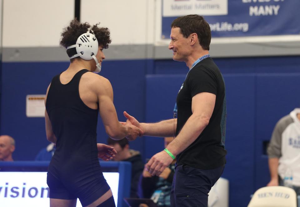 Putnam Valley's Esuar Ordonez defeated Hendrick Hudson's Shawn O'Mara Jr.  in the 126-pound weight class during the Section 1 Division II wrestling championships at Hendrick Hudson High School in Montrose Feb. 11, 2023. 