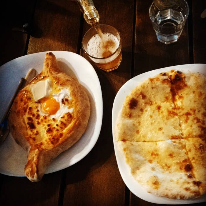 Georgian food on a wooden table