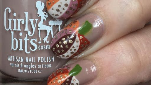 thanksgiving nail designs glittery polka dot pumpkins
