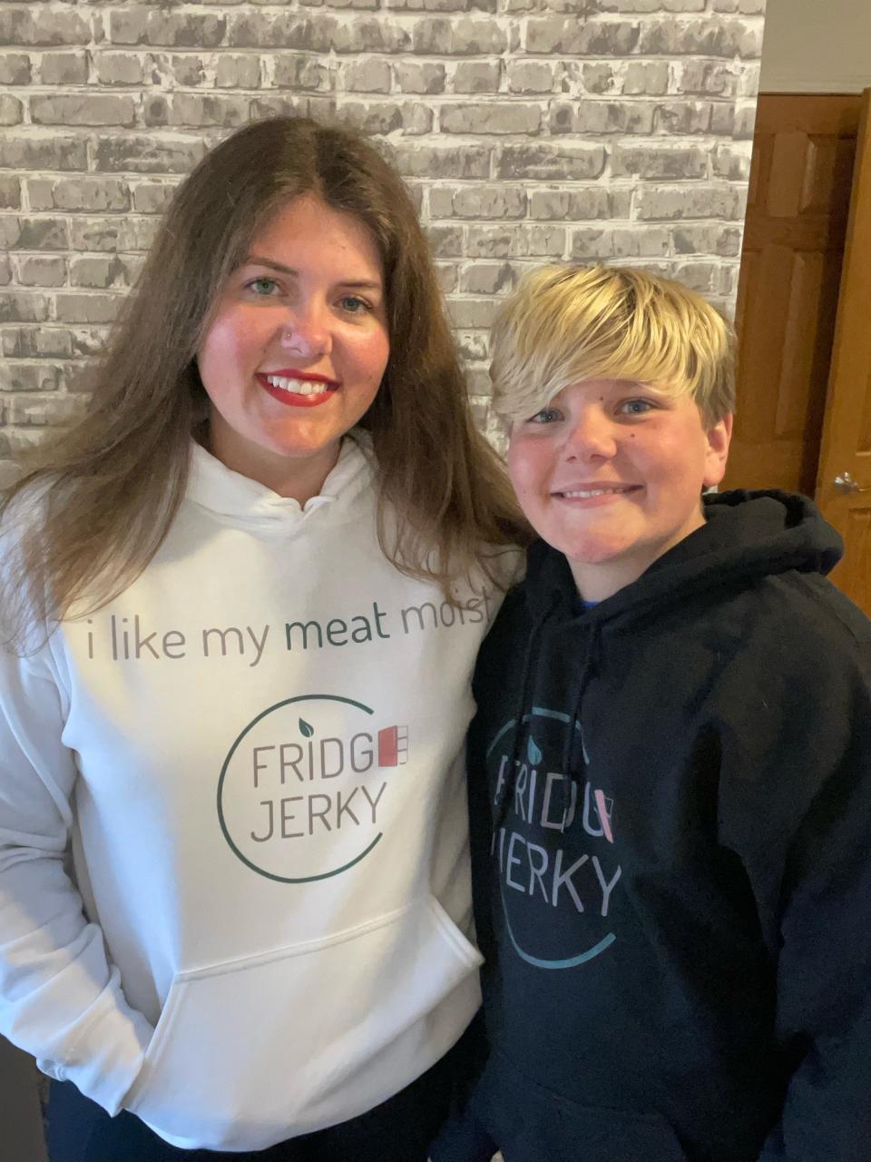 Kelly Schwartz, the owner of Fridge Jerky, poses with her son Ethan.