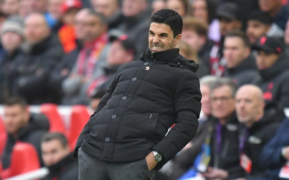 Mikel Arteta on the sidelines during Arsenal's 2-2 draw at Liverpool - Mikel Arteta: ‘In many moments I saw Arsenal winning the Premier League –  it still hurts'