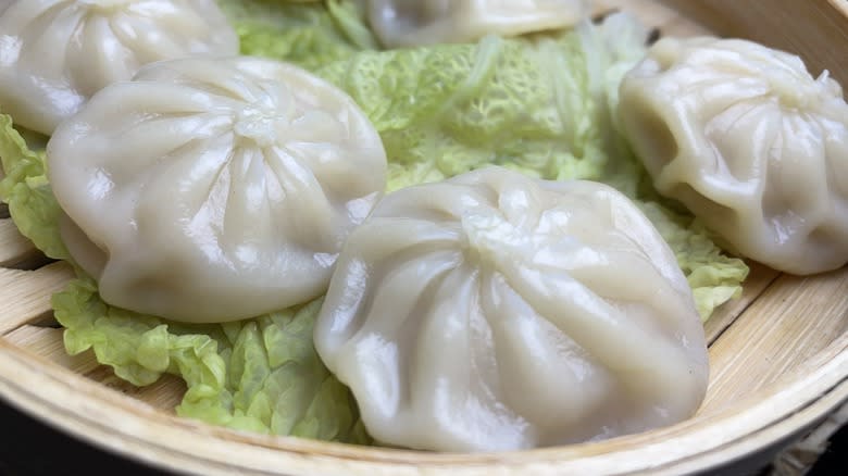 Close-up of Trader Joe's vegetable soup dumplings