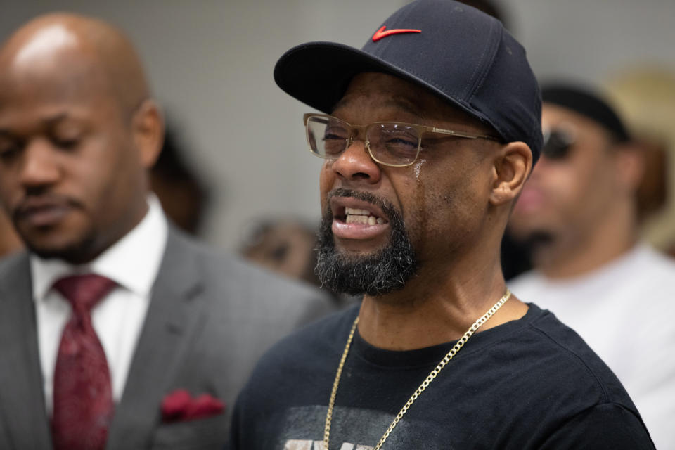 Gymaco Brooks speaks to media at a press conference Monday about the killing of his cousin, Rayshard Brooks