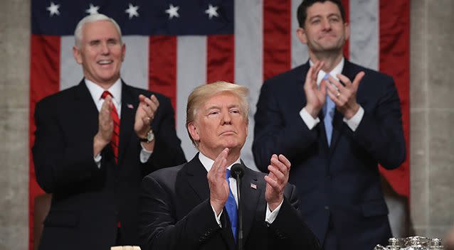 US President Donald Trump applauds while delivering a State of the Union address to a joint session of Congress. Source: Getty