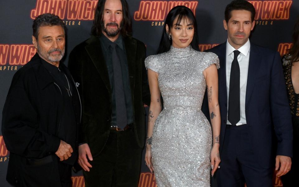 Ian McShane, Keanu Reeves, Rina Sawayama and Scott Adkin at the London premiere of John Wick: Chapter 4 - Getty