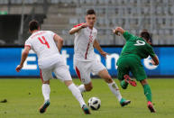 Soccer Football - International Friendly - Serbia vs Bolivia - Merkur-Arena, Graz, Austria - June 9, 2018 Serbia's Nikola Milenkovic in action with Bolivia's Leonardo Vaca REUTERS/Heinz-Peter Bader