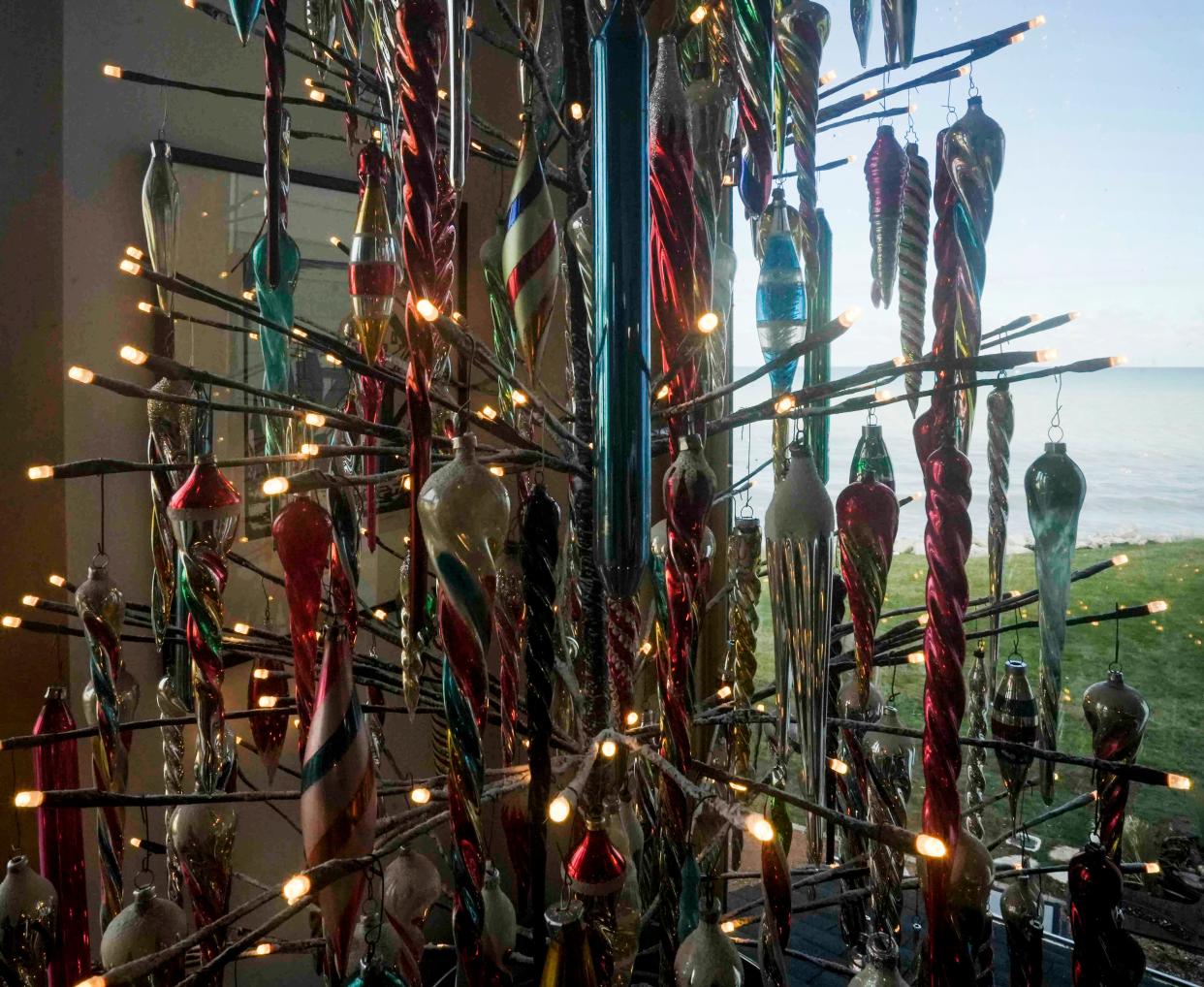 An icicle-themed Christmas tree stands in Kevin Milaeger's home in Caledonia on Dec. 4, 2023.