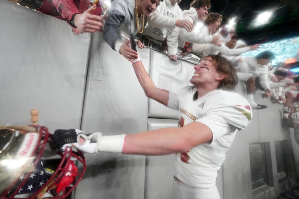 Don Bosco vs. Bergen Catholic in the Non-Public A football championship at MetLife Stadium in East Rutherford on Friday, November 25, 2022. BC #81 John Morris celebrates after defeating Don Bosco.