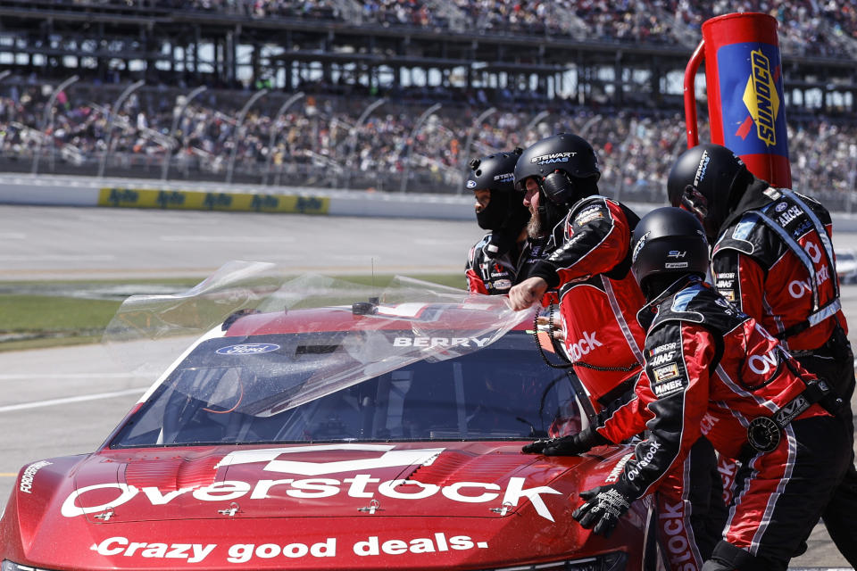 NASCAR Cup Series driver Josh Berry waits for his crew on pit road during a NASCAR Cup Series auto race at Talladega Superspeedway, Sunday, April 21, 2024, in Talladega. Ala. (AP Photo/Butch Dill)