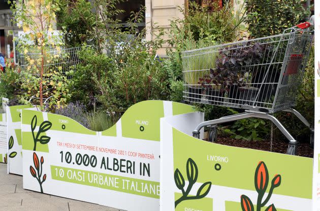 La prima oasi urbana allestita da Coop in piazza Cordusio a Milano nell’ambito della presentazione dell’iniziativa “Coop youth experience”. Milano  21 Settembre 2021.
ANSA / MATTEO BAZZI (Photo: MATTEO BAZZI ANSA)