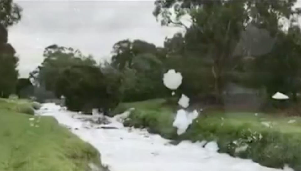 A local business is being blamed for polluting Dandenong Creek, east of Melbourne. Source: 7 News