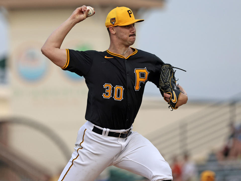 BRADENTON, FLORIDA - MARCH 14: Paul Skenes #30 of the Pittsburgh Pirates throws a pitch in the top of the first inning of a spring training game against the Baltimore Orioles at LECOM Park on March 14, 2024 in Bradenton, Florida. (Photo by Christopher Pasatieri/Getty Images)