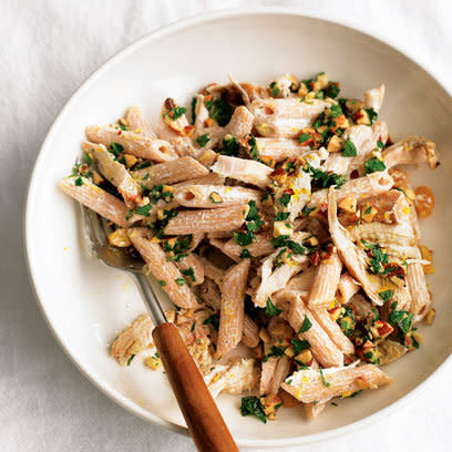 Pasta Salad with chicken almonds and raisins