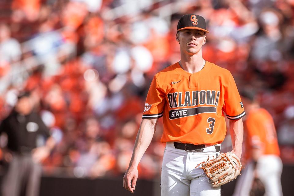 OSU pitcher Bryce Osmond is pictured on April 10 against OU in Stillwater.