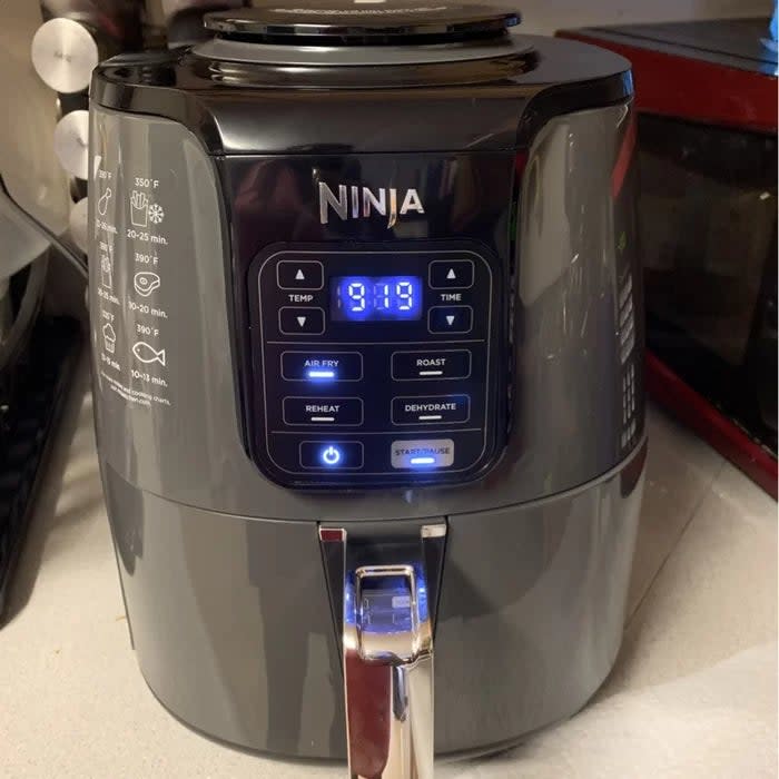 Reviewer's photo of the Ninja air fryer on a kitchen counter