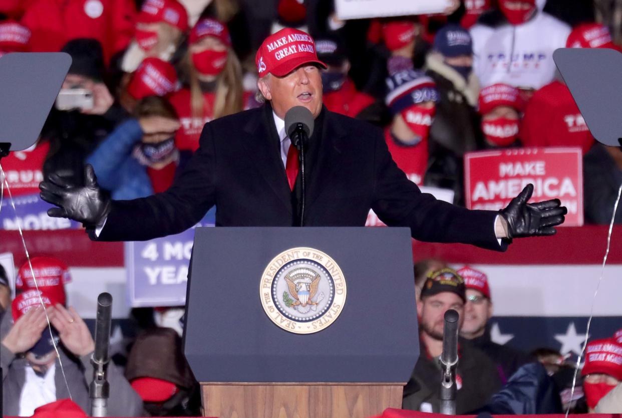 President Donald Trump speaks at a campaign rally in Kenosha, WI on Monday. Trump Kenosha 0558 (Photo by Mike De Sisti / Milwaukee Journal Sentinel/USA Today Network/Sipa USA)