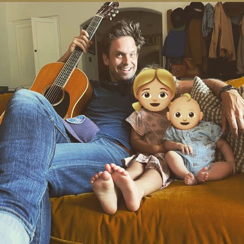<p>Troian Bellisario Instagram</p> Patrick J. Adams and his kids Aurora and Elliot