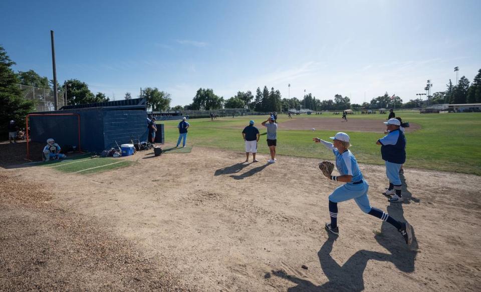 Oakmont’s Beau Ogles warms up in the bullpen during the Northern California Regional Division III championship game with Central Catholic at Central Catholic High School in Modesto, Calif., Saturday, June 3, 2023.