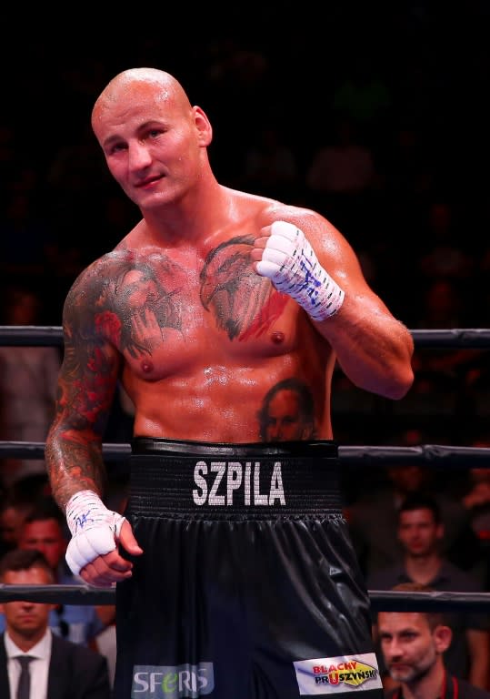 Artur Szpilka celebrates his win over Yasmany Consuegra during the Premier Boxing Champions Heavyweight bout at the Prudential Center on August 14, 2015 in Newark, New Jersey