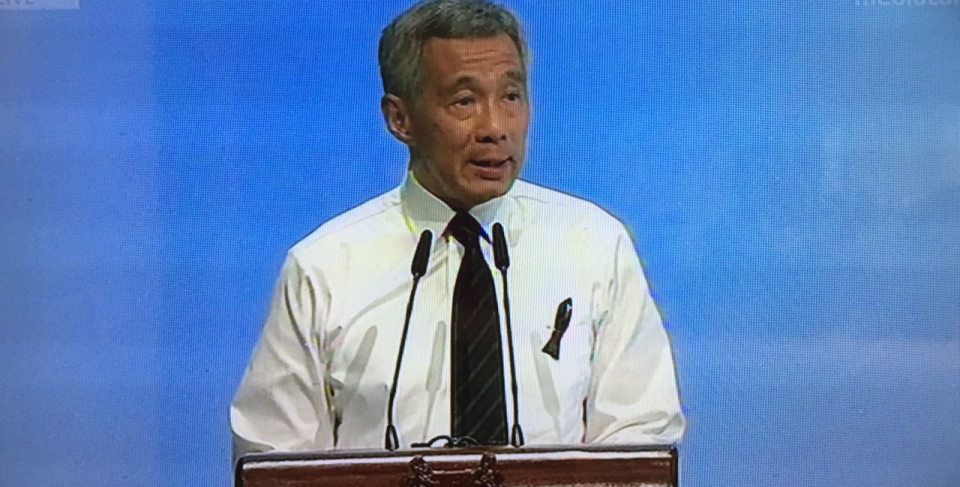 Prime Minister Lee Hsien Loong delivers his eulogy and pays tribute to Nathan for his long years of service to Singapore. (Photo: TV screenshot)