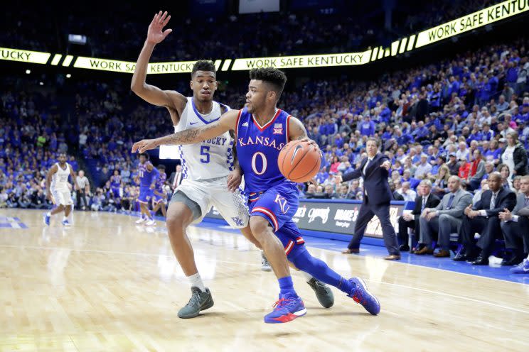 If Kansas and Kentucky both win two more games, we’ll spend a week salivating over the matchup between the two backcourts. (Getty)