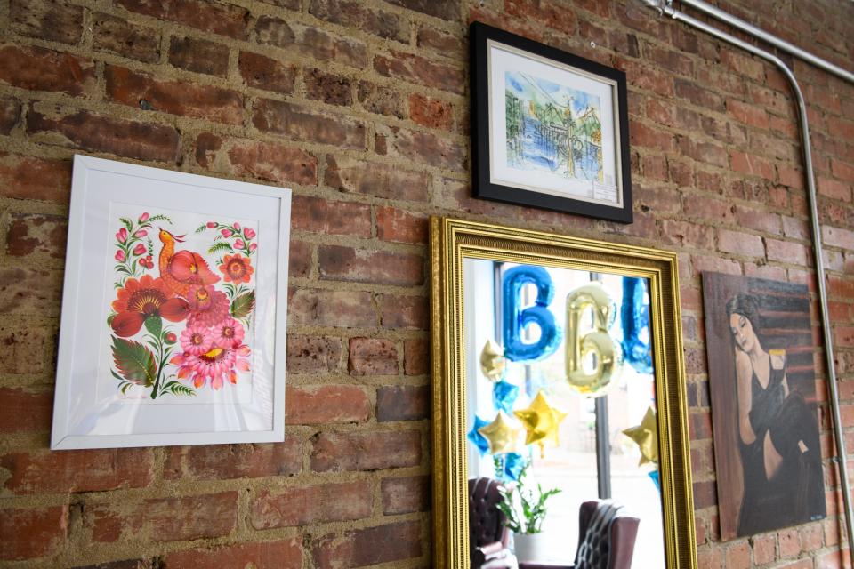 Art from Ukrainian artists hang from the walls of Beauty Beyond Borders at 122 Anderson St. All the art is available for purchase.