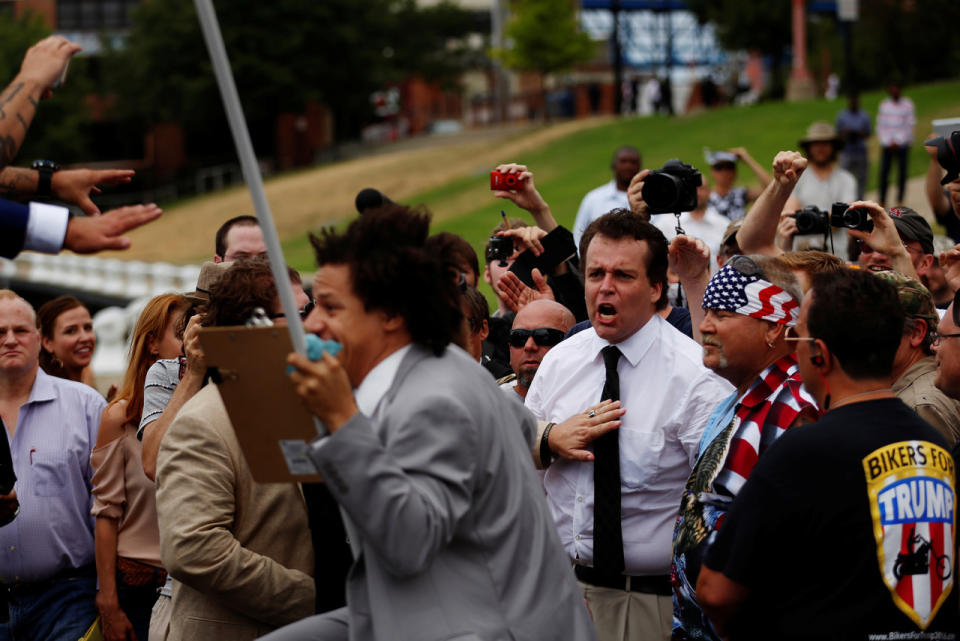 Demonstrators protest outside the RNC