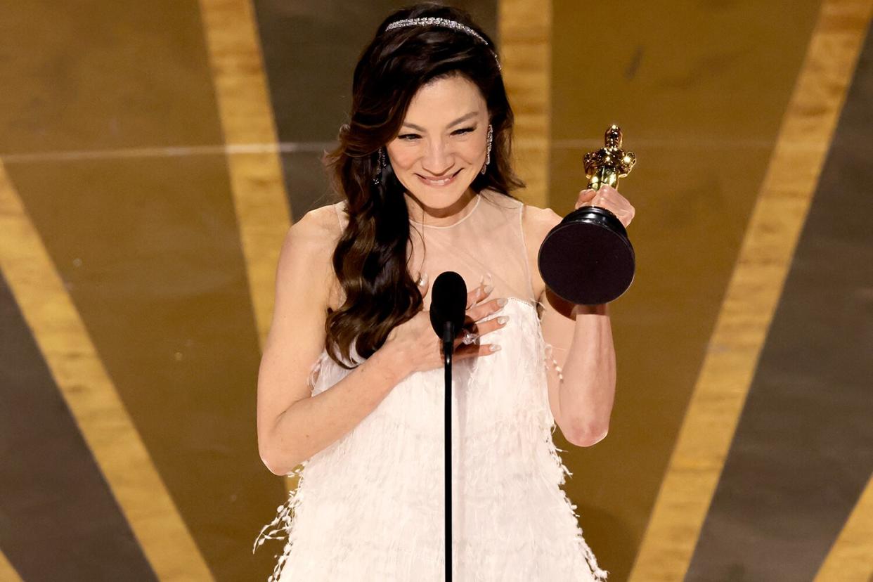 Michelle Yeoh accepts the Best Actress award for "Everything Everywhere All at Once" onstage during the 95th Annual Academy Awards at Dolby Theatre on March 12, 2023 in Hollywood, California.