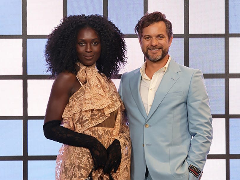 Jodie Turner-Smith and Joshua Jackson at the Gucci show during Milan Fashion Week Fall/Winter 2022/23 on February 25, 2022 in Milan, Italy.