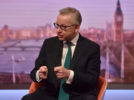 Britain's Secretary of State for Environment, Food and Rural Affairs Michael Gove appears on the BBC's Marr Show, in London, Britain, December 2, 2018. Jeff Overs/BBC/Handout via REUTERS