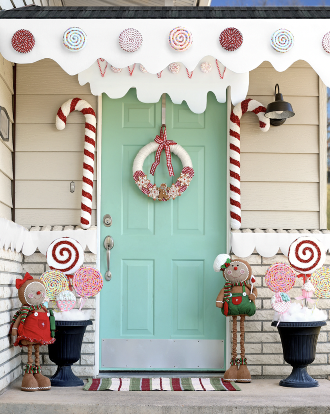 diy christmas door decoration gingerbread house theme