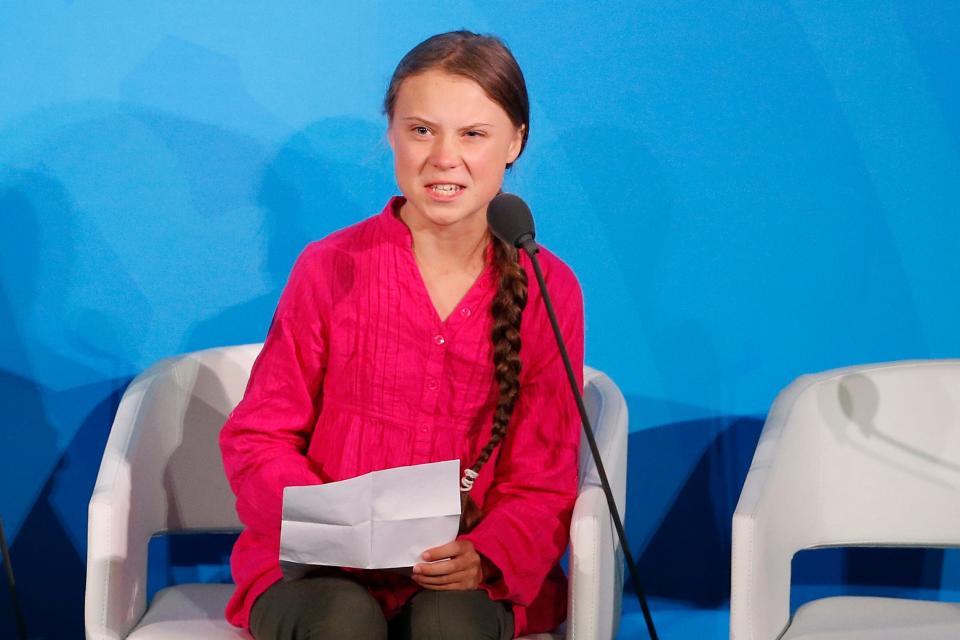 Environmental activist Greta Thunberg, of Sweden, addresses the Climate Action Summit in the United Nations General Assembly, at U.N. headquarters on Sept. 23, 2019. 