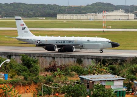 U.S. Air Force RC-135S Cobra Ball is pictured at Kadena U.S. Air Force Base on Japan's southwestern island of Okinawa in this photo taken by Kyodo on April 10, 2012. Mandatory credit. REUTERS/Kyodo