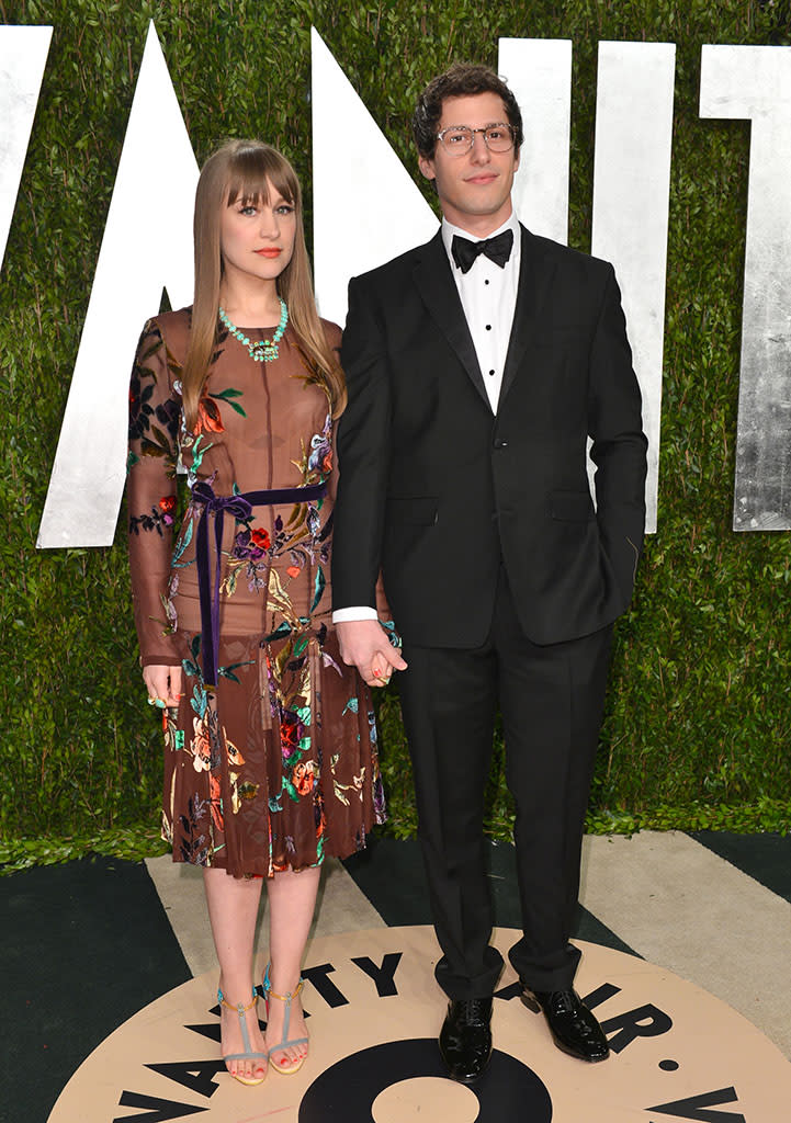 Andy Samberg and Joanna Newsom arrives at the 2013 Vanity Fair Oscar Party hosted by Graydon Carter at Sunset Tower on February 24, 2013 in West Hollywood, California.