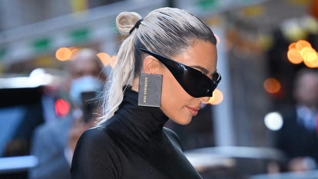 Kardashian, wearing Balenciaga wraparounds. <p>Photo: James Devaney/GC Images</p>