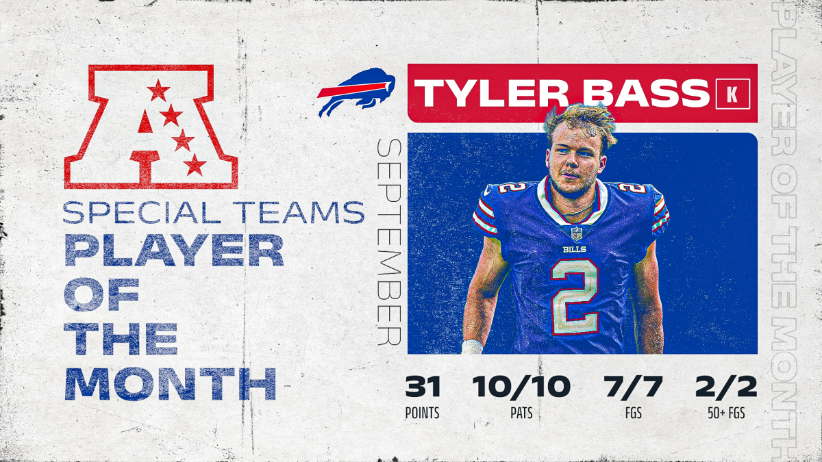 Bills' Tyler Bass named AFC Special Teams Player of the Month