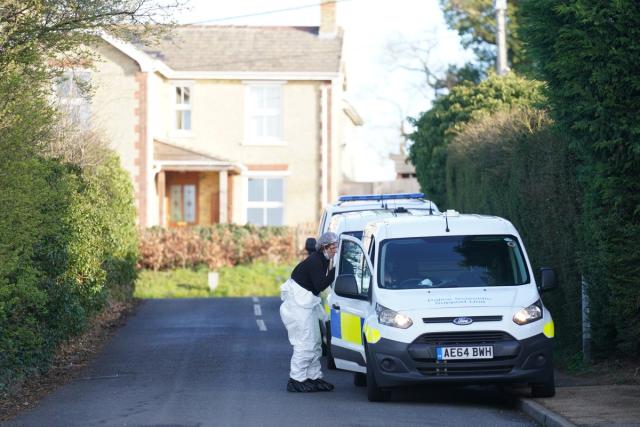 Forensics at the scene in The Row in Sutton in a quiet part of Cambridgeshire (PA)