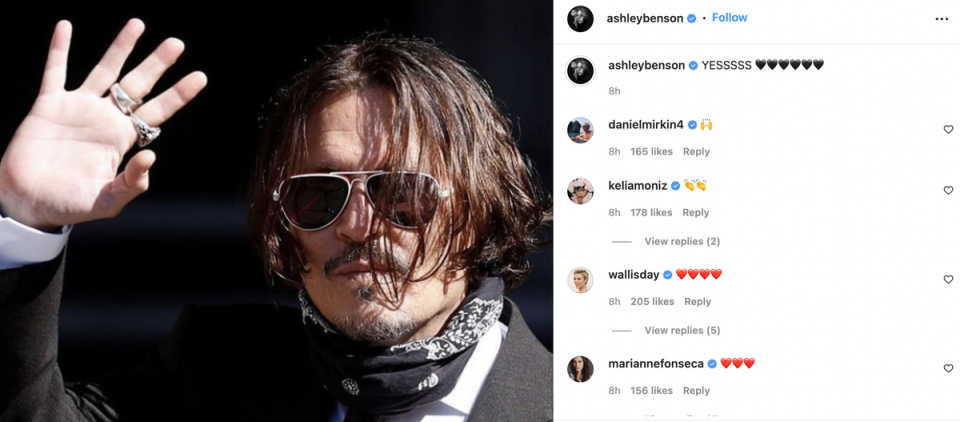 Ashley Benson shows her support for Johnny Depp (Ashley Benson/Instagram)