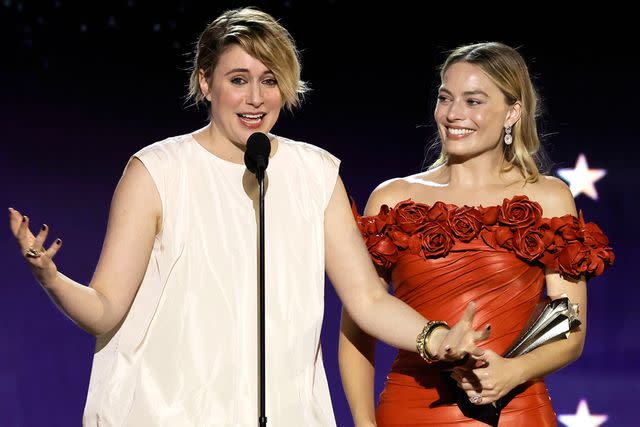 <p>Kevin Winter/Getty</p> Greta Gerwig and Margot Robbie at the Critics Choice Awards in Santa Monica, California, on Jan. 14, 2024