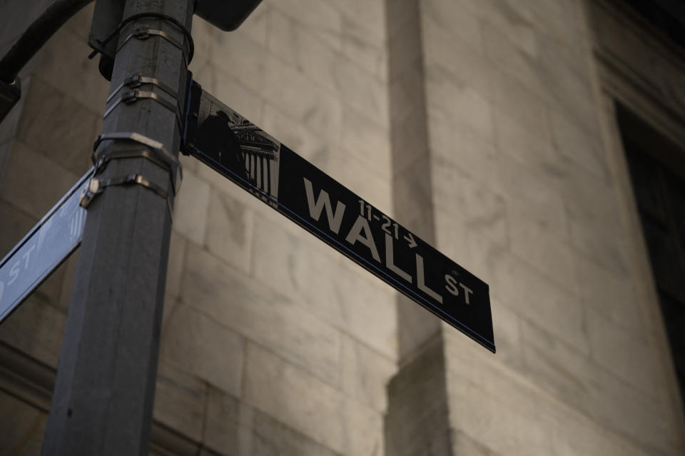 A general view shows a Wall Street sign outside the New York Stock Exchange (NYSE) in New York, New York on January 24, 2022. (Photo by Ed JONES / AFP) (Photo by ED JONES/AFP via Getty Images)