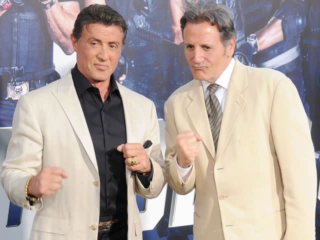 <p>Gregg DeGuire/WireImage</p> Sylvester Stallone and brother Frank Stallone arrive at the Los Angeles premiere of "The Expendables 3" in 2014